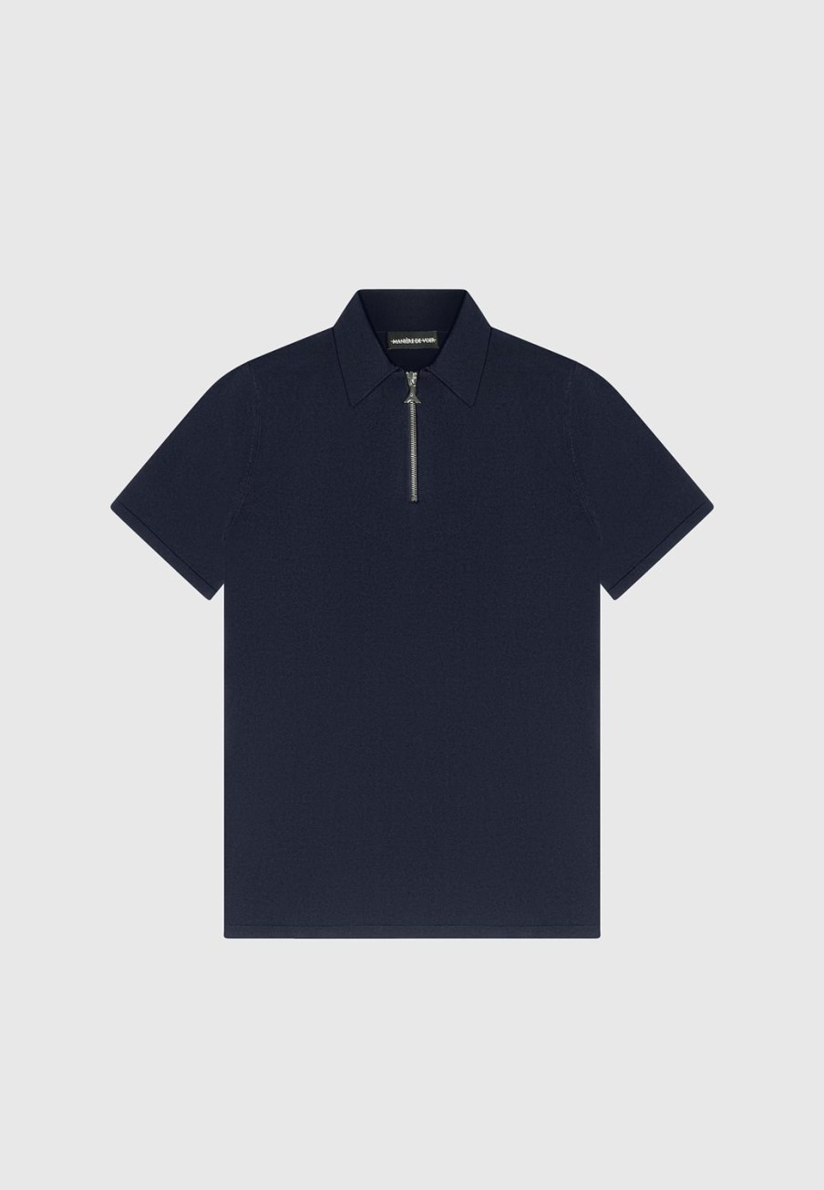 Maniere De Voir Luxe Polo Top With Zip | Polo Tops