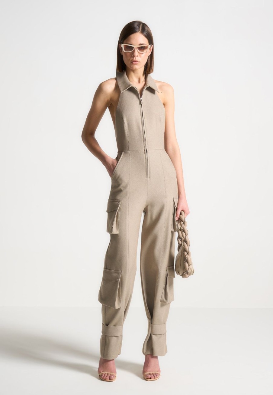 Maniere De Voir Tailored Halterneck Cargo Jumpsuit | Jumpsuits & Playsuits