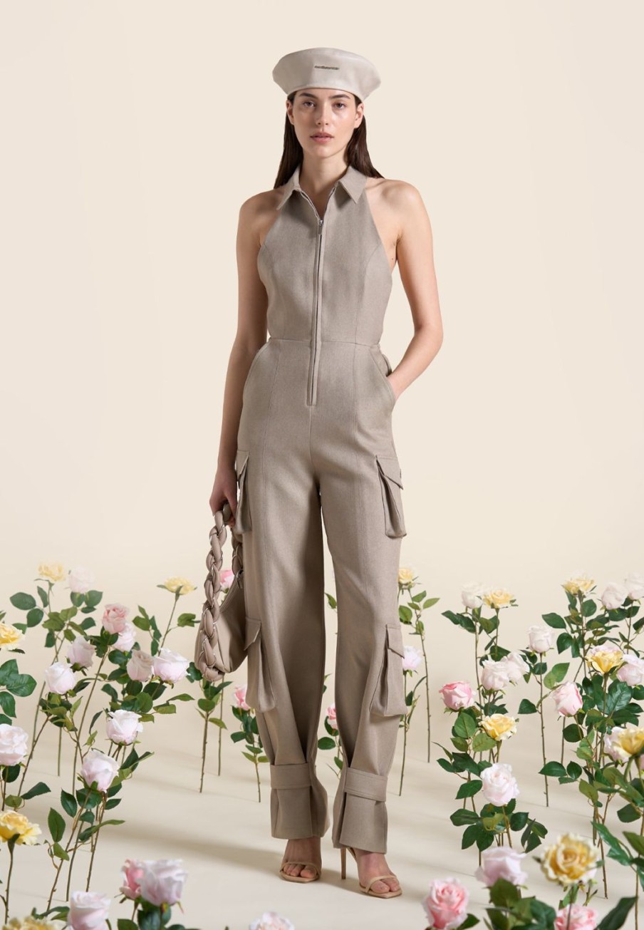 Maniere De Voir Tailored Halterneck Cargo Jumpsuit | Jumpsuits & Playsuits