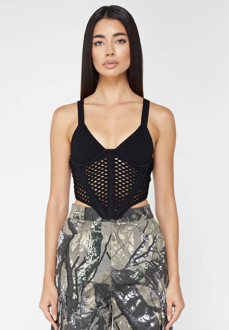 Maniere De Voir Crochet Knit Corset Top | Tops & T Shirts