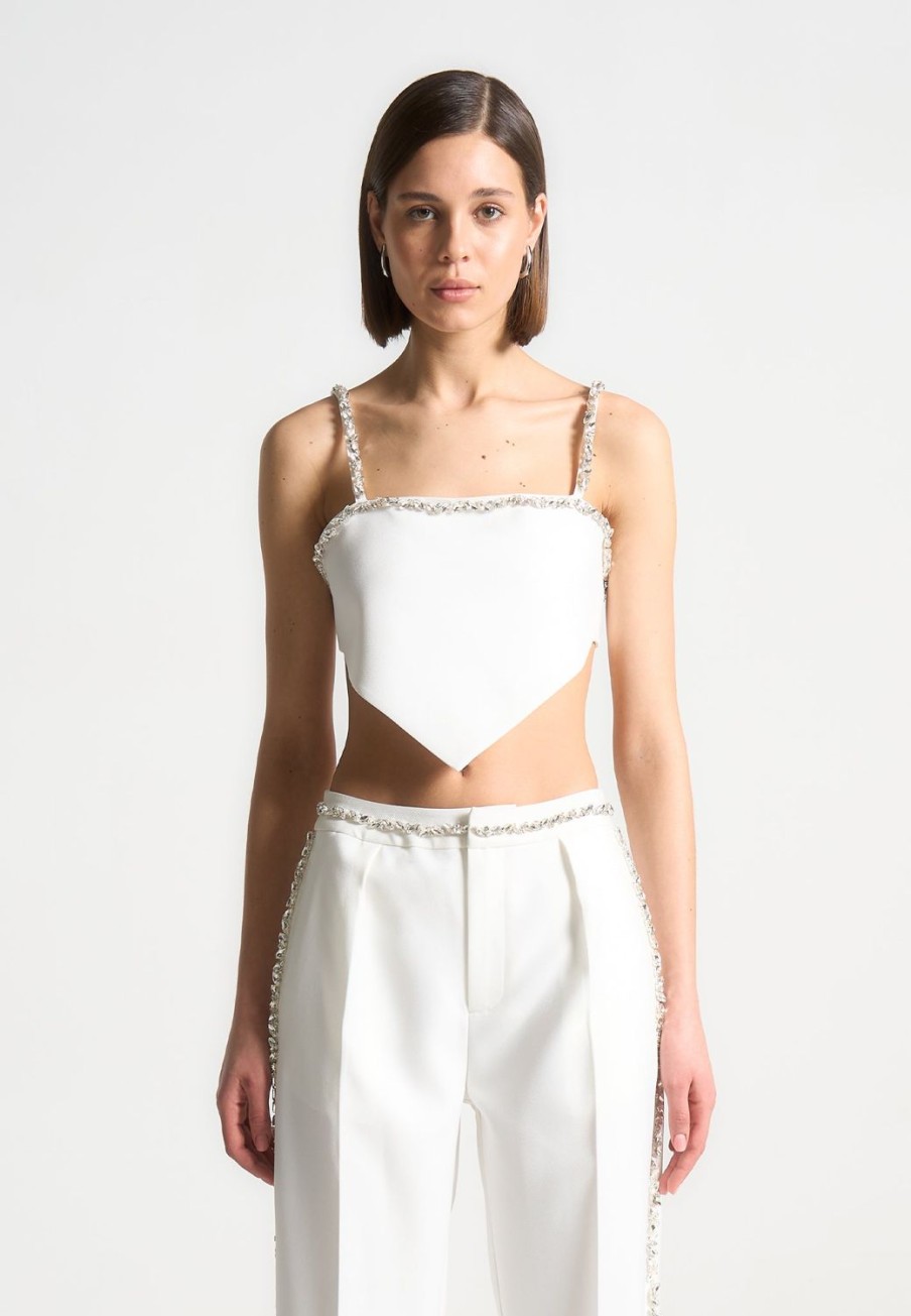 Maniere De Voir Embellished Strap Handkerchief Top | Matching Sets