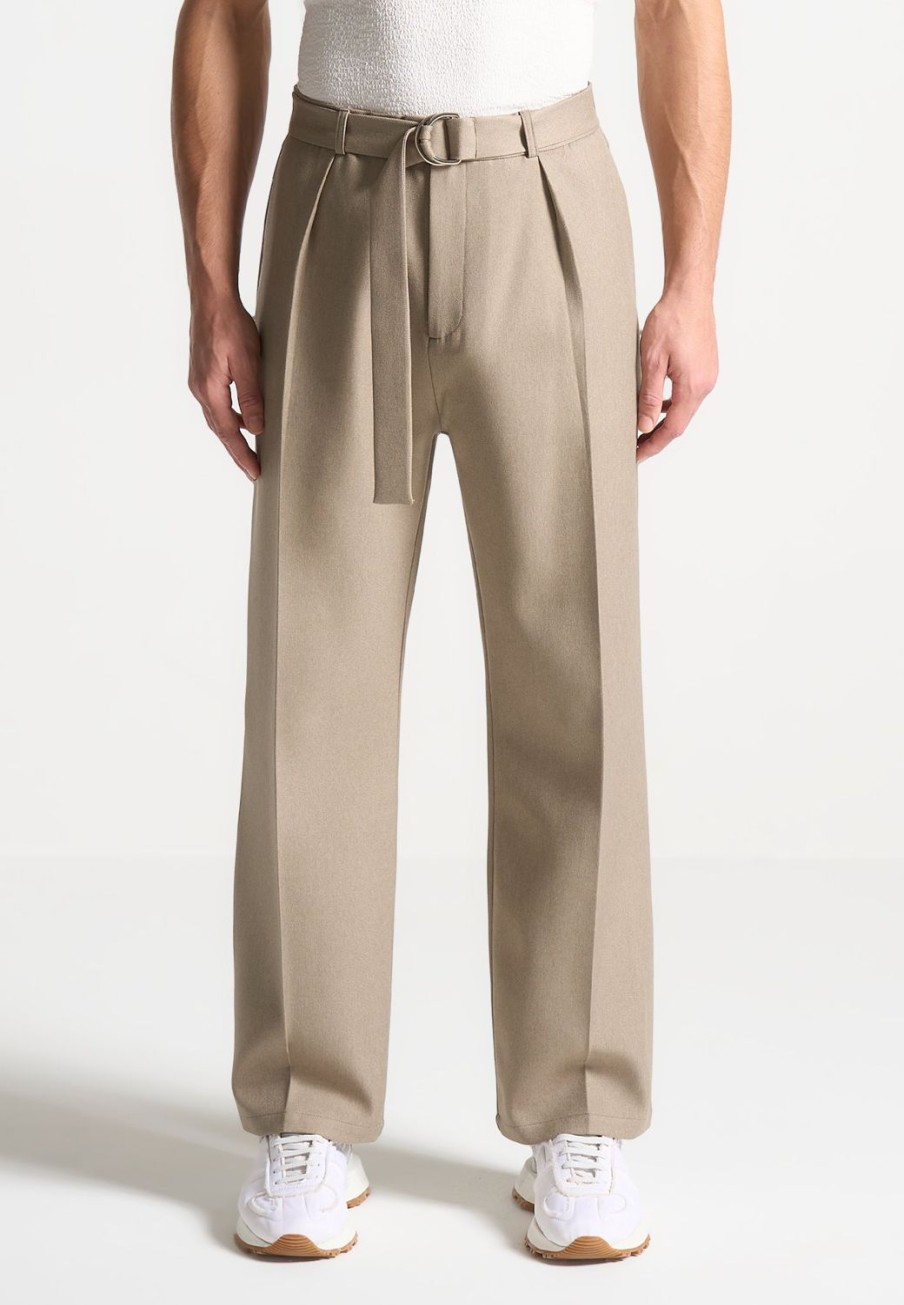 Maniere De Voir Textured Belted Tailored Trousers | Modern Tailoring