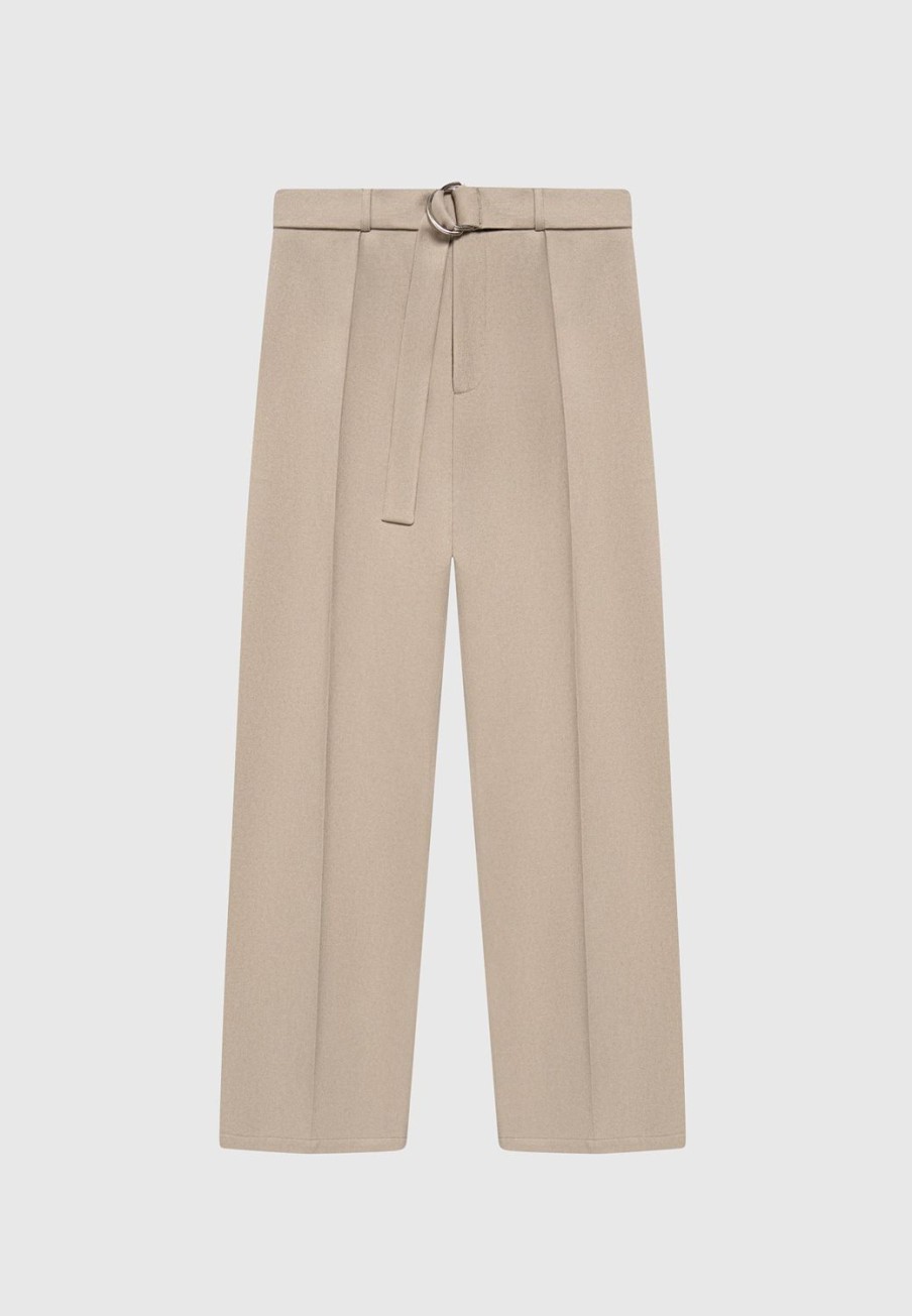 Maniere De Voir Textured Belted Tailored Trousers | Modern Tailoring