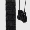 Maniere De Voir Eiffel Plush Mittens And Vegan Leather And Plush Puffer Scarf Set - Bl | Gloves