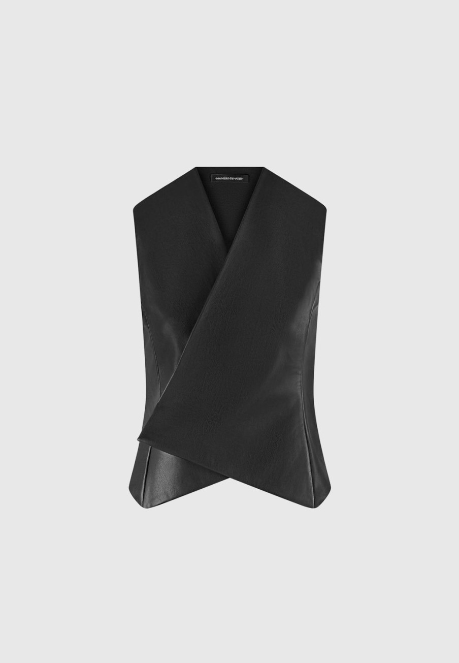 Maniere De Voir Vegan Leather Wrap Waistcoat | Blazers & Waistcoats