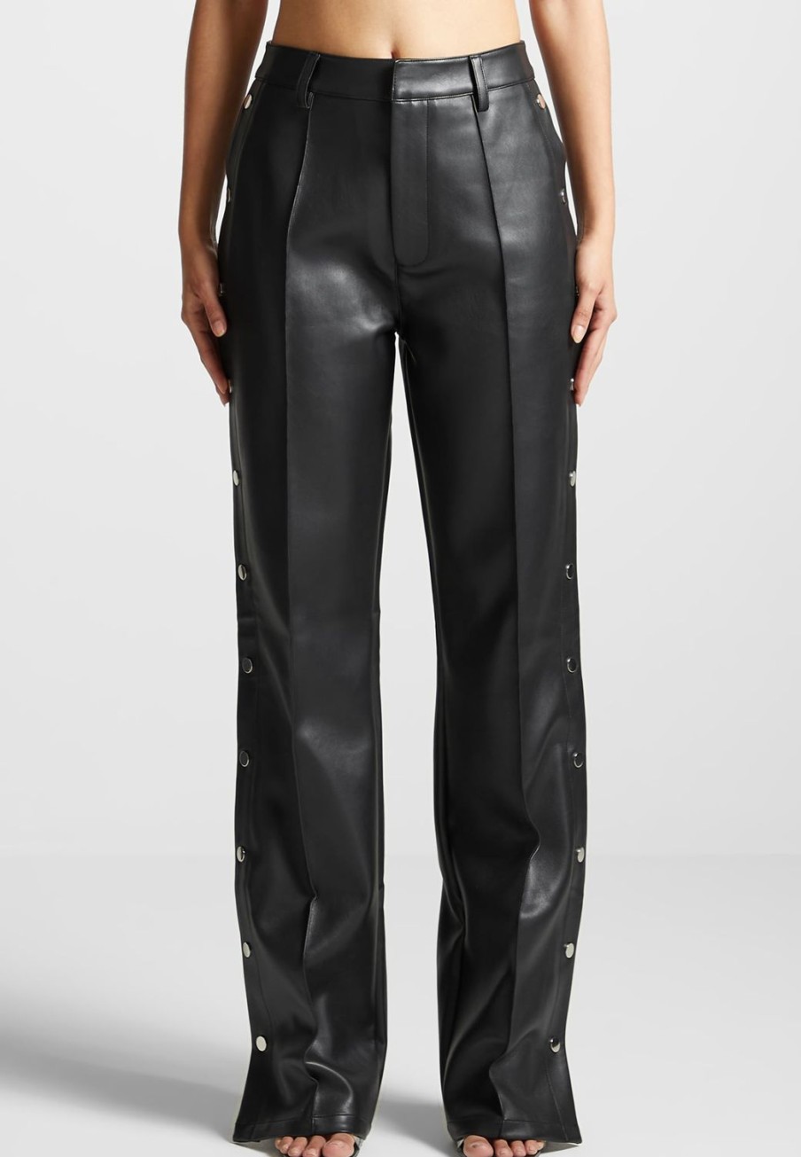 Maniere De Voir Vegan Leather Pintuck Popper Trousers | Trousers