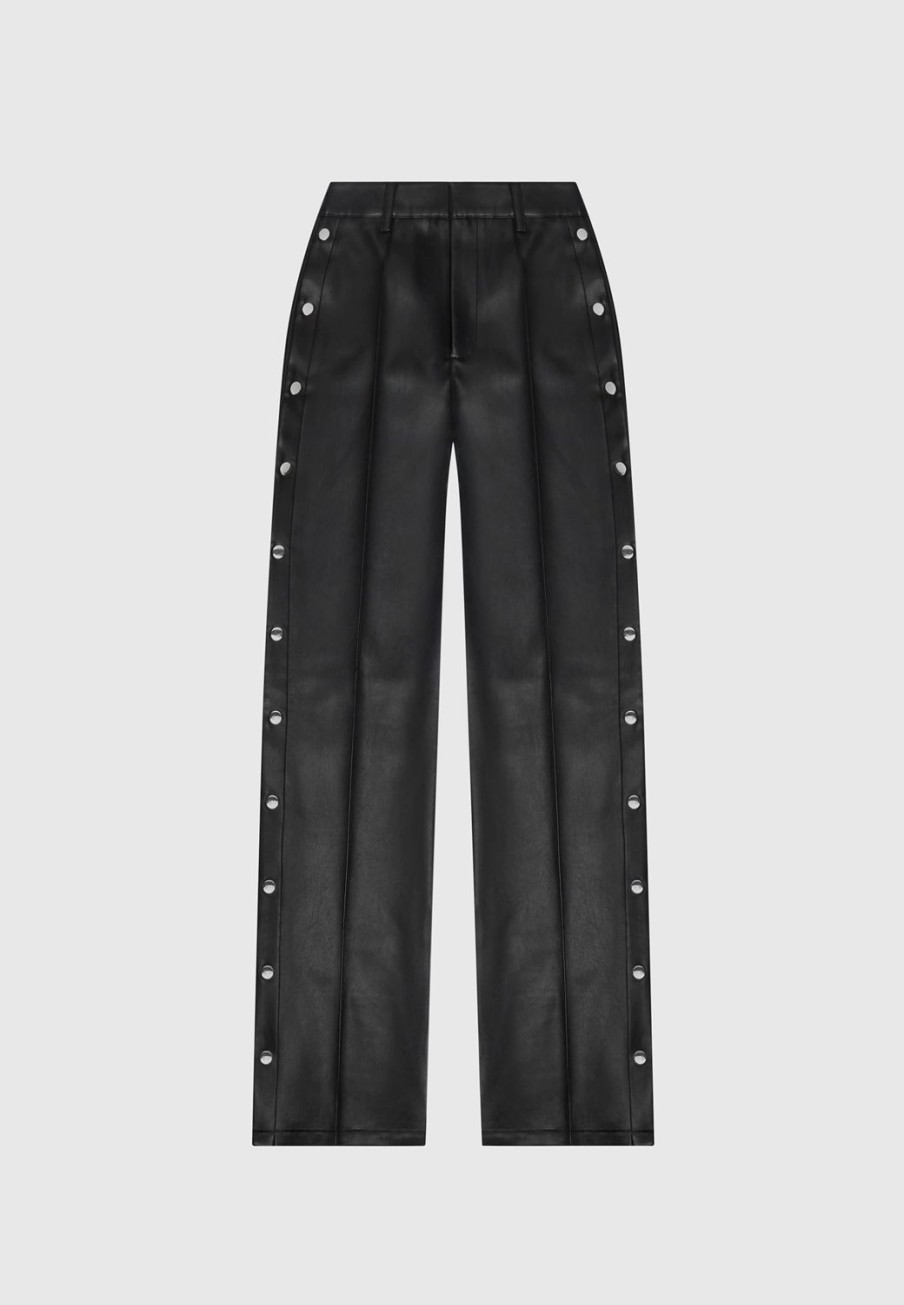 Maniere De Voir Vegan Leather Pintuck Popper Trousers | Trousers