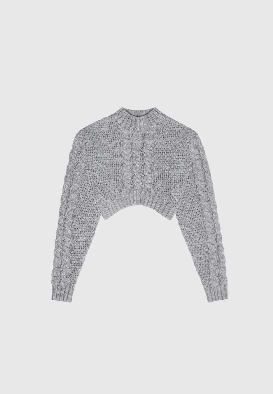 Maniere De Voir Cropped Cable Knit Jumper | Jumpers & Hoodies