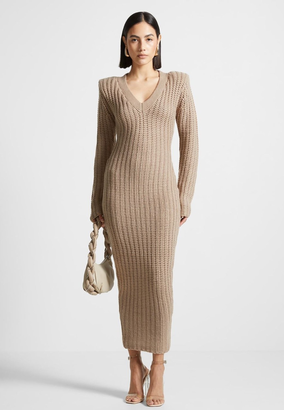 Maniere De Voir Wide Shoulder Knitted Midaxi Dress | Knitwear