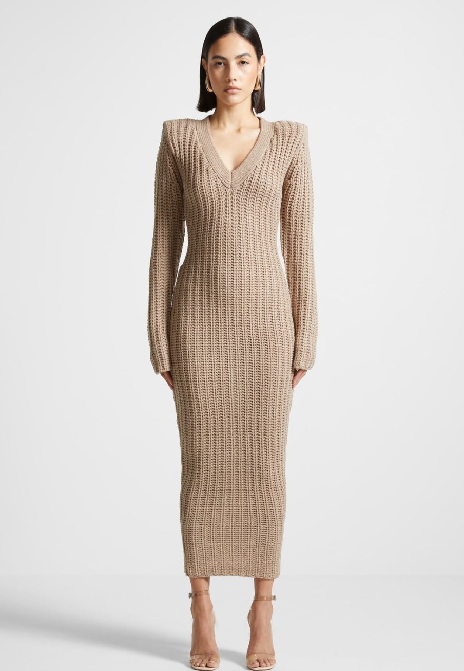 Maniere De Voir Wide Shoulder Knitted Midaxi Dress | Knitwear