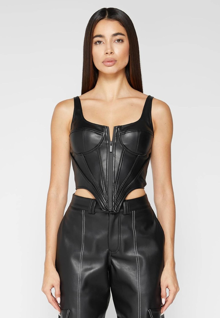 Maniere De Voir Vegan Leather Corset Top | Tops & T Shirts