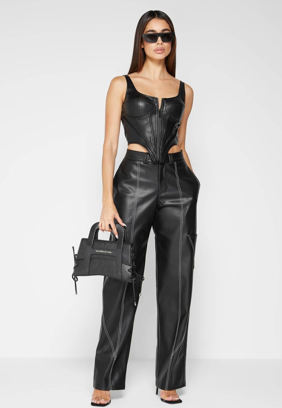 Maniere De Voir Vegan Leather Corset Top | Tops & T Shirts