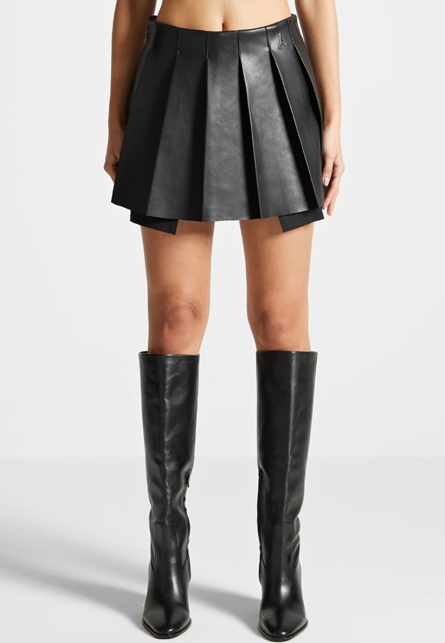 Maniere De Voir Vegan Leather Pleated Skort | Matching Sets