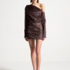 Maniere De Voir Off Shoulder Draped Satin Mini Dress With Belt | Dresses