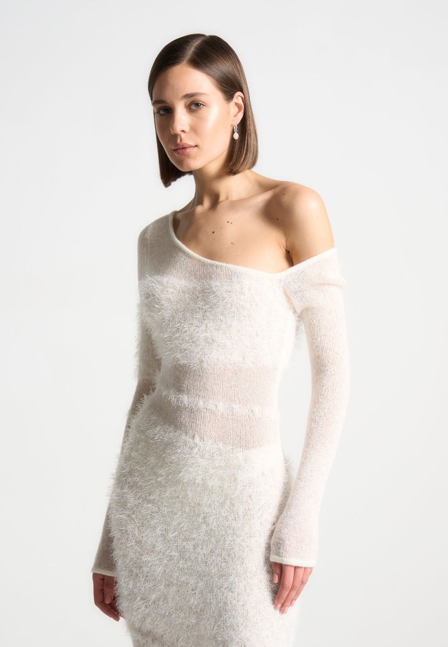 Maniere De Voir Off Shoulder Knitted Maxi Dress | Knitwear