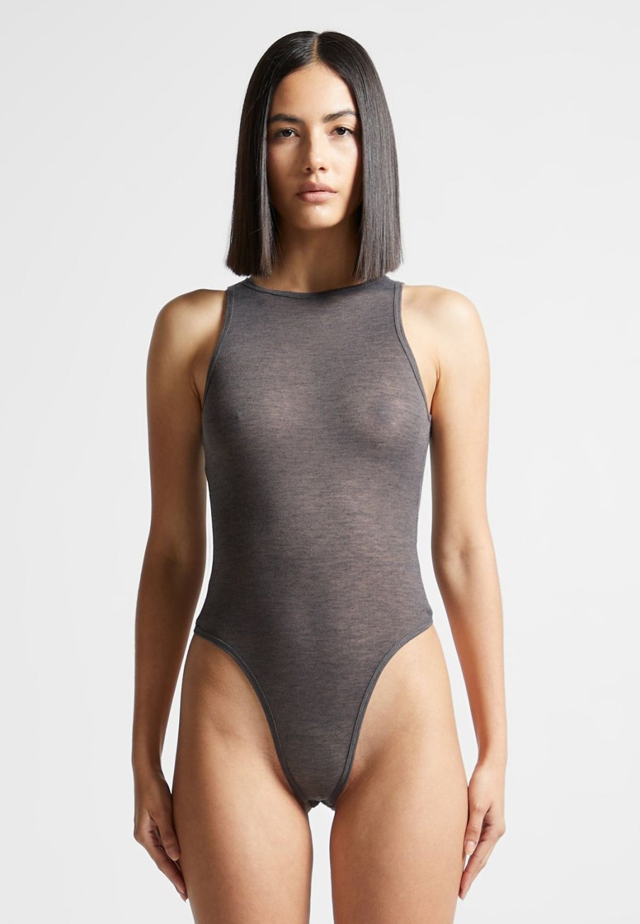 Maniere De Voir Eternelle Sheer Racer Neck Bodysuit | Bodysuits