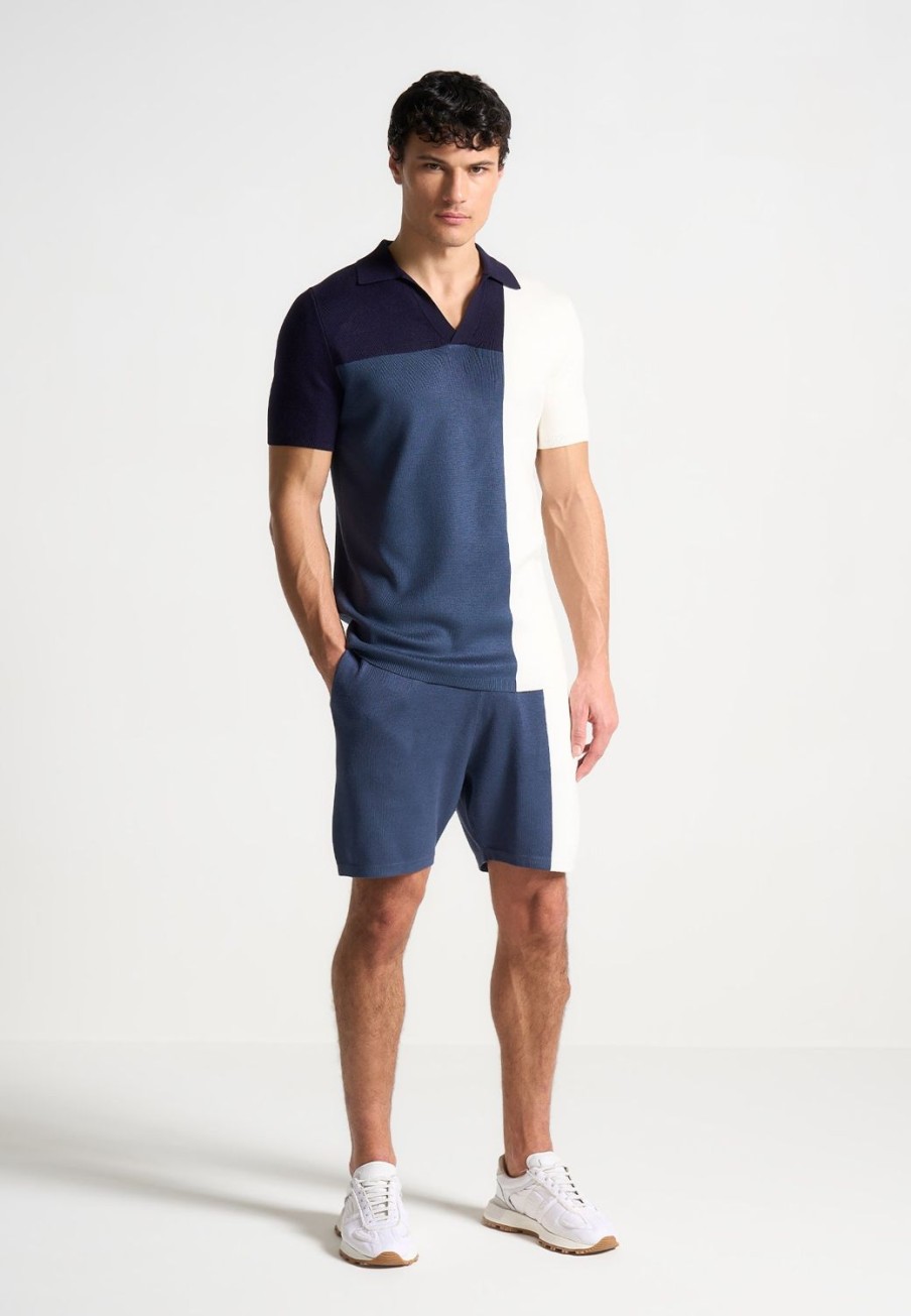 Maniere De Voir Colour Block Knit Shorts - Navy/Steel | Short Sets