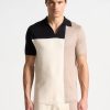 Maniere De Voir Colour Block Knit Revere Polo Top - Black/Beige | Knitwear