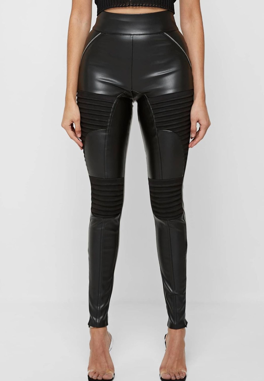 Maniere De Voir Vegan Leather & Suede Ribbed Legging | Leggings