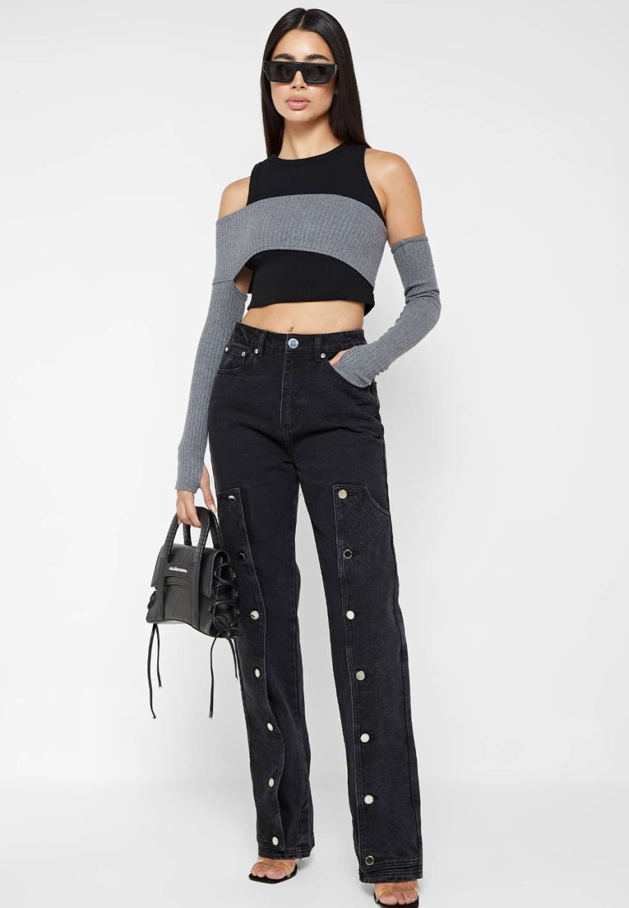 Maniere De Voir Crop Top With Knitted Overlay | Tops & T Shirts