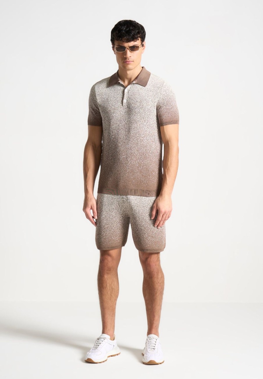 Maniere De Voir Ombre Knit Shorts - Taupe/White | Short Sets