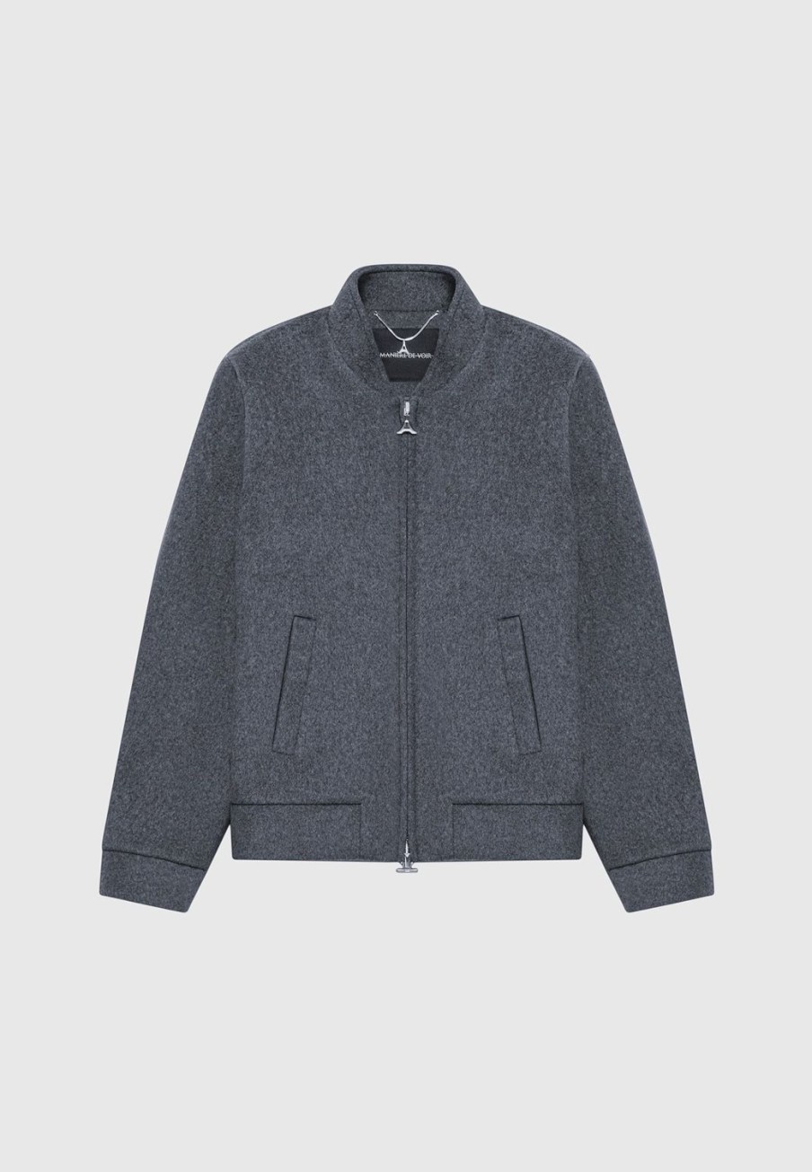 Maniere De Voir Wool Blend Marl Bomber Jacket | Modern Tailoring