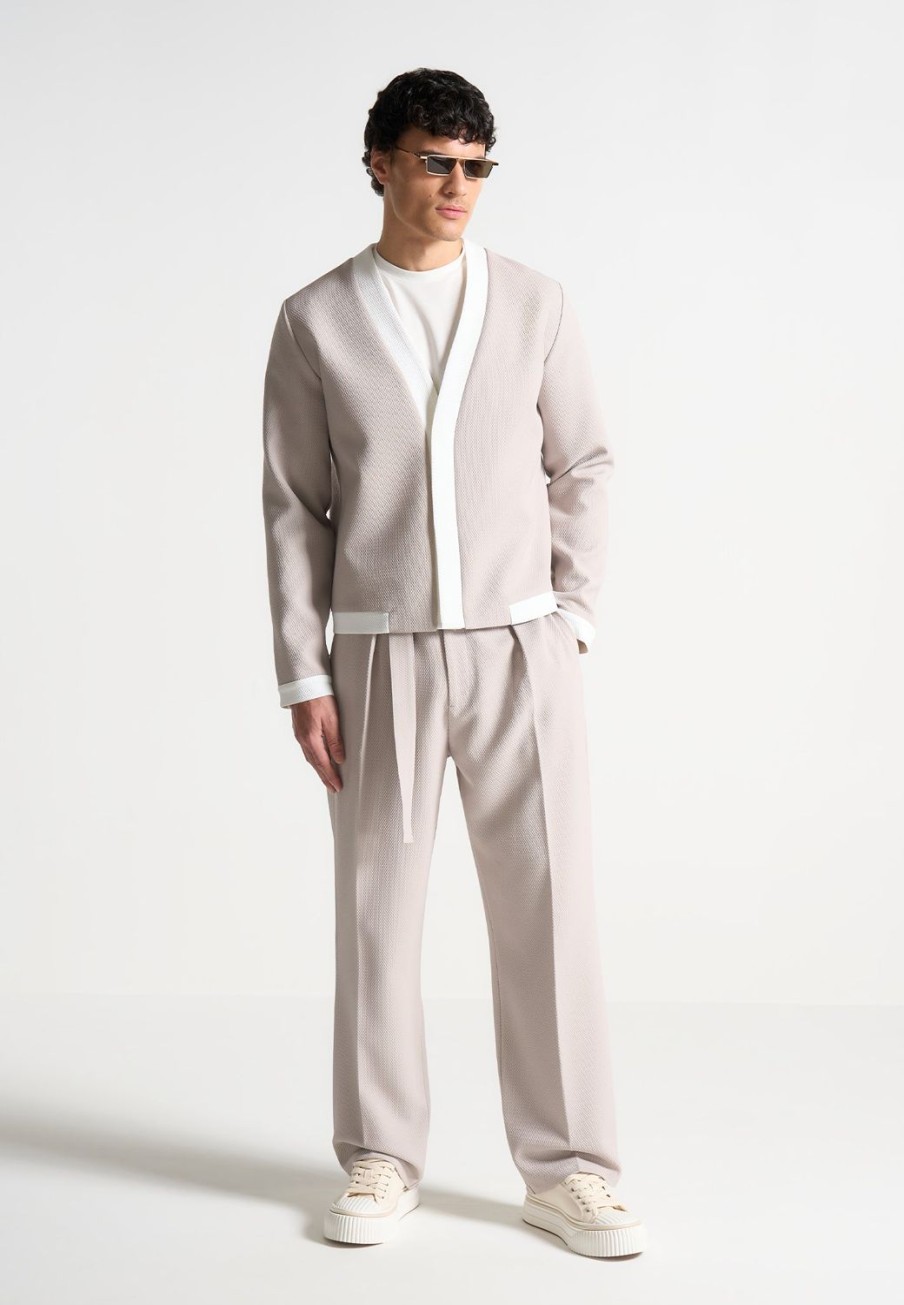 Maniere De Voir Textured Belted Tailored Trousers | Modern Tailoring