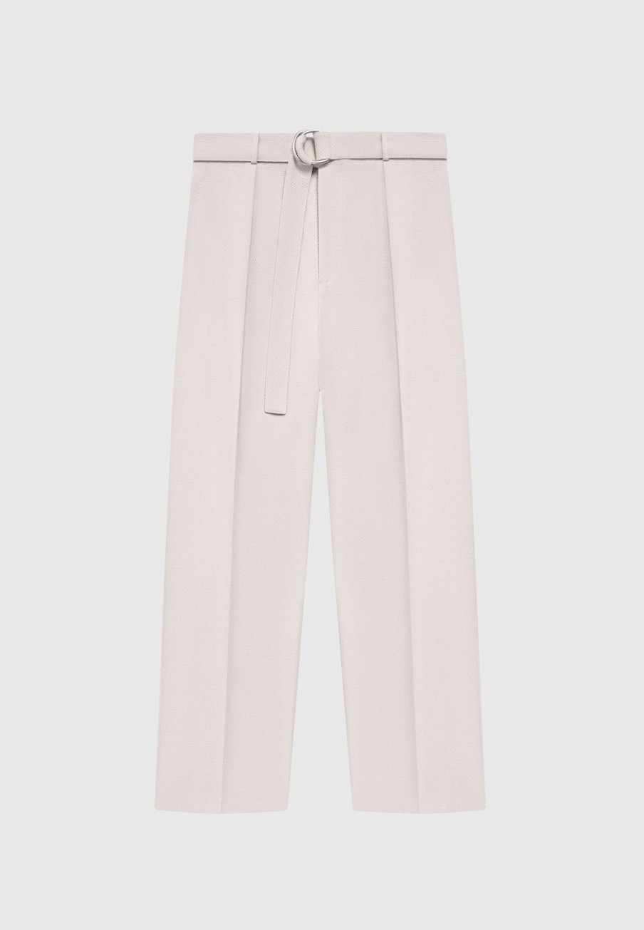 Maniere De Voir Textured Belted Tailored Trousers | Modern Tailoring