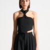 Maniere De Voir Pinstripe Tie Knot Halter Top | Matching Sets