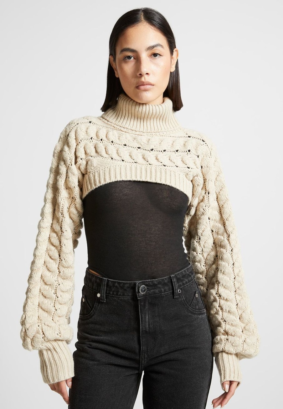 Maniere De Voir Turtleneck Cable Knit Arm Warmers | Knitwear