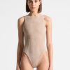 Maniere De Voir Eternelle Vegan Suede Racer Neck Bodysuit | Bodysuits