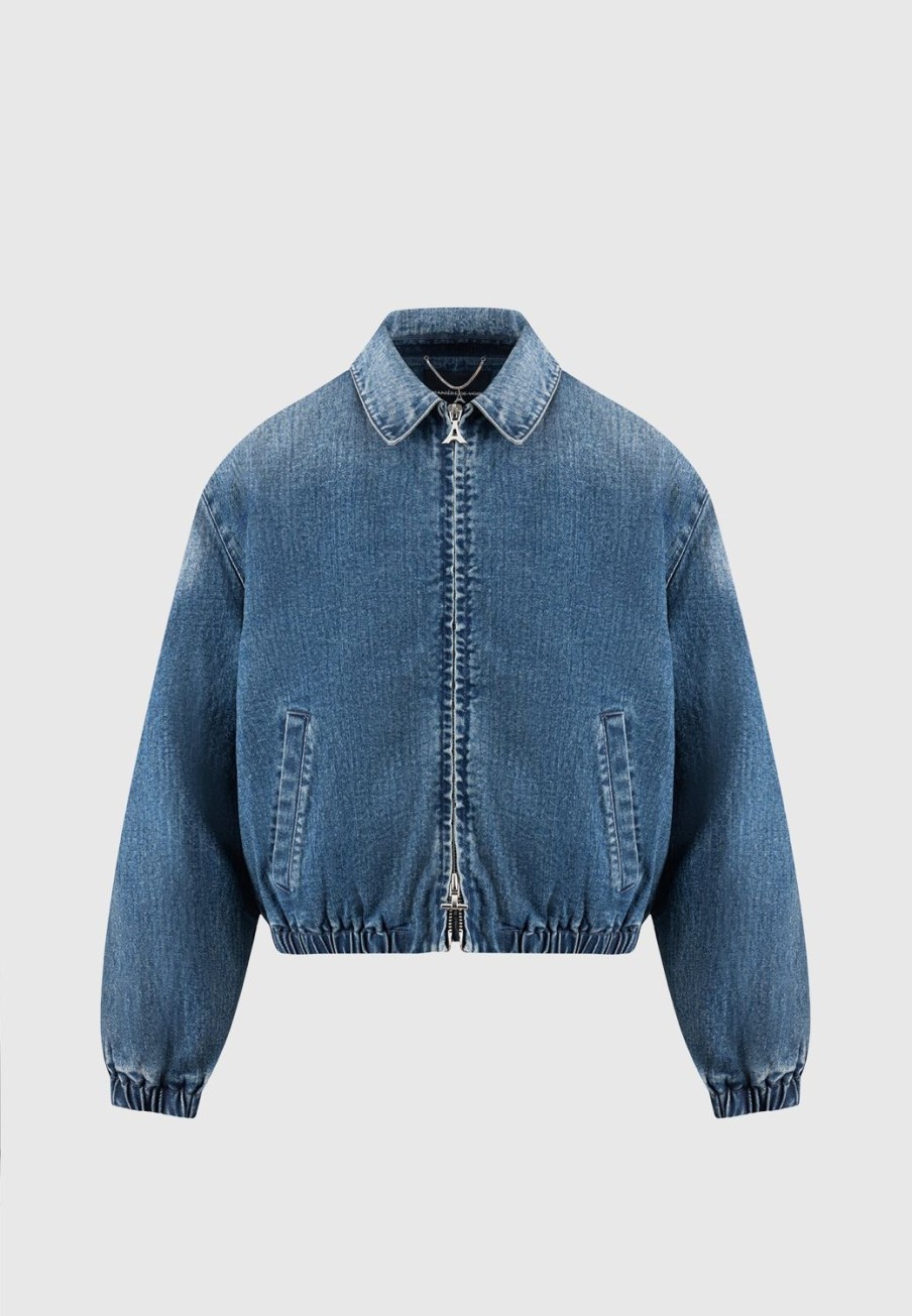 Maniere De Voir Denim Padded Cropped Bomber Jacket - Mid | Jackets