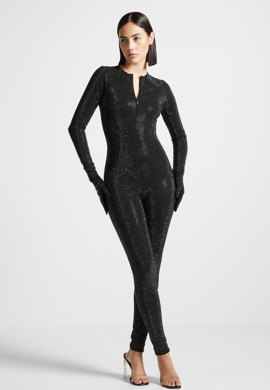 Maniere De Voir Rhinestone Jumpsuit With Gloves | Jumpsuits & Playsuits