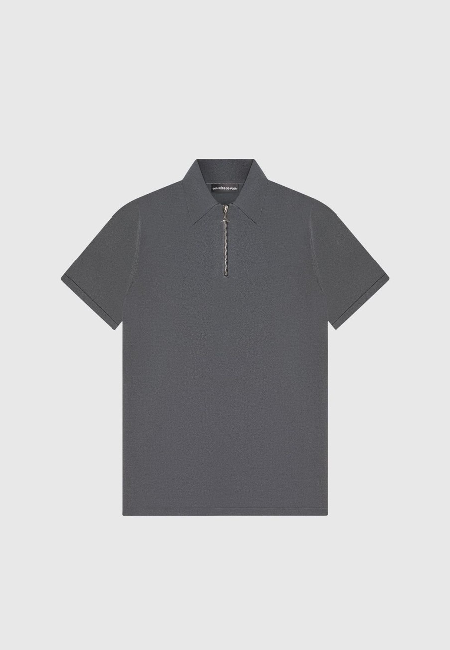 Maniere De Voir Luxe Polo Top With Zip | Polo Tops