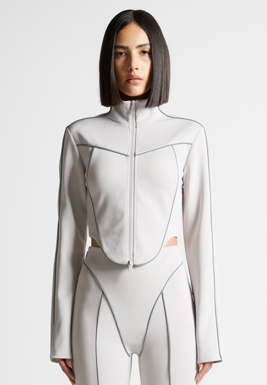 Maniere De Voir Reflective Piped Long Sleeve Corset Jacket | Matching Sets