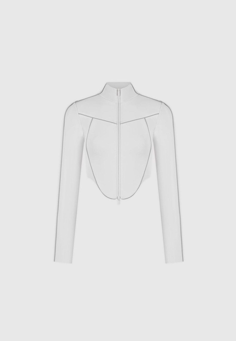 Maniere De Voir Reflective Piped Long Sleeve Corset Jacket | Matching Sets