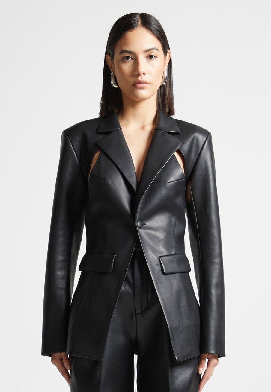 Maniere De Voir Vegan Leather Cut Out Blazer | Blazers & Waistcoats