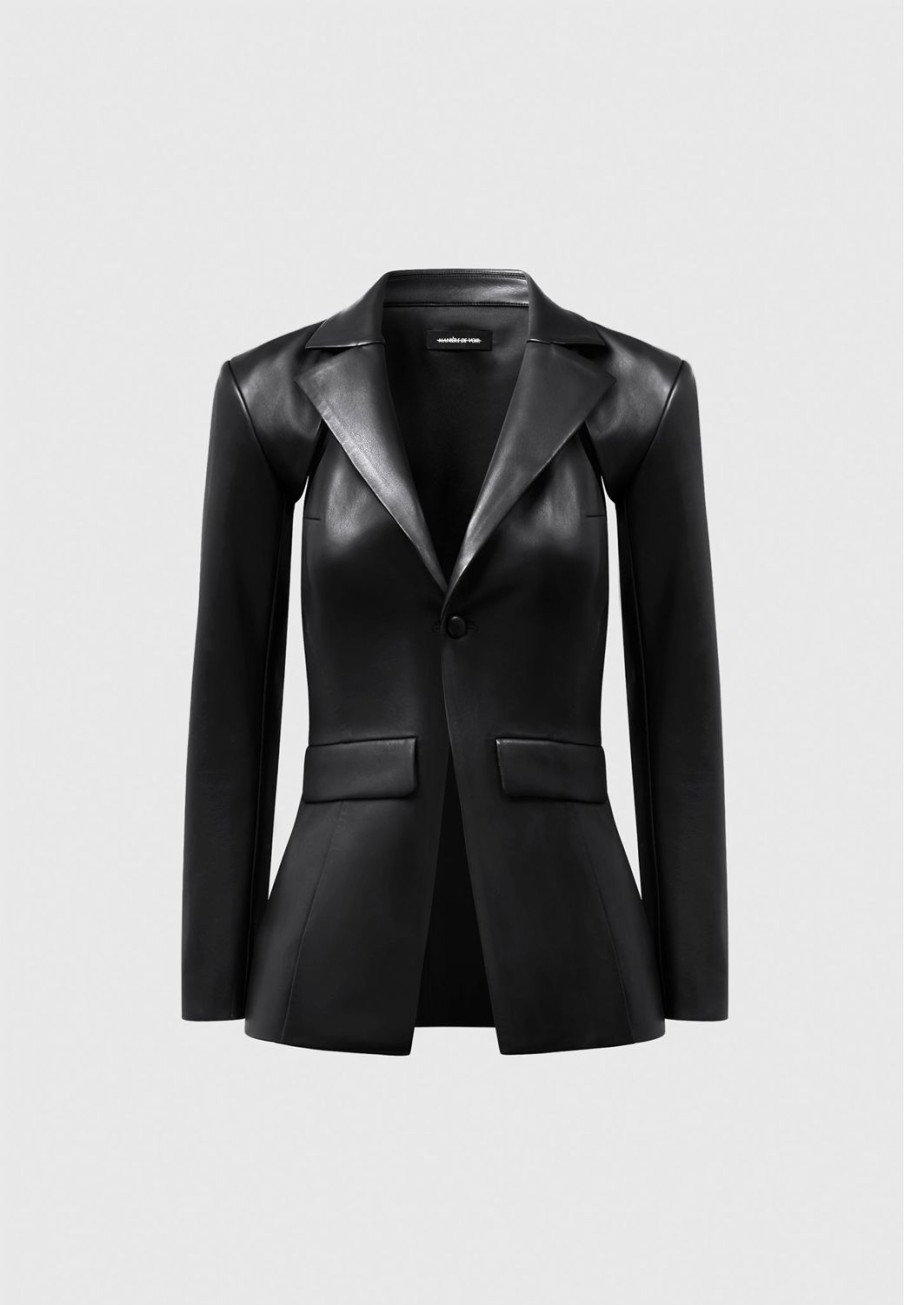 Maniere De Voir Vegan Leather Cut Out Blazer | Blazers & Waistcoats