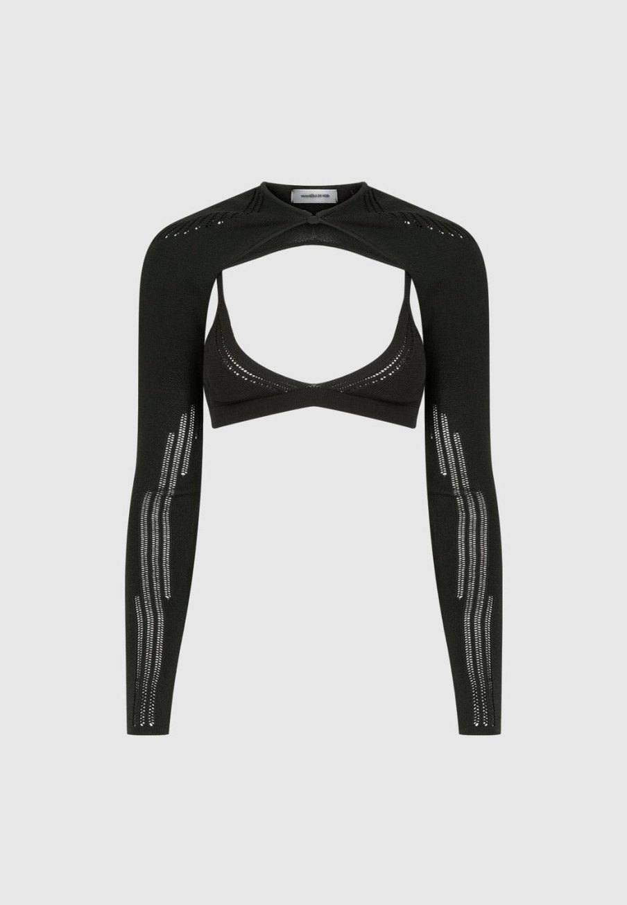 Maniere De Voir Knitted Sleeve Overlay With Bralette | Tops & T Shirts