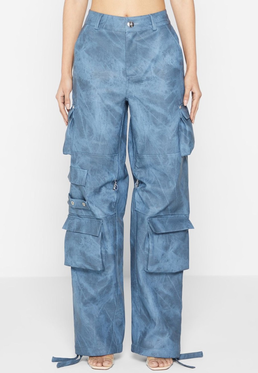 Maniere De Voir High Waisted Vintage Marble Leather Cargo Pants - Washed | Cargo Pants & Joggers