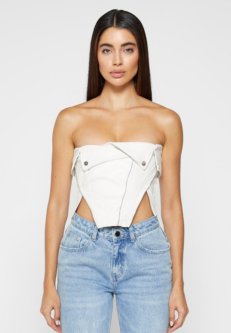 Maniere De Voir Vegan Leather Biker Corset | Tops & T Shirts