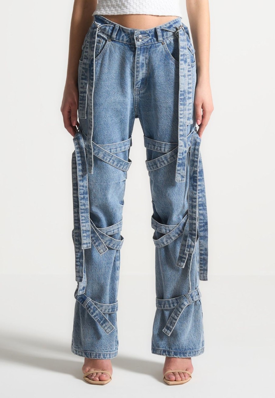 Maniere De Voir Denim Strap Cargo Jeans | Jeans