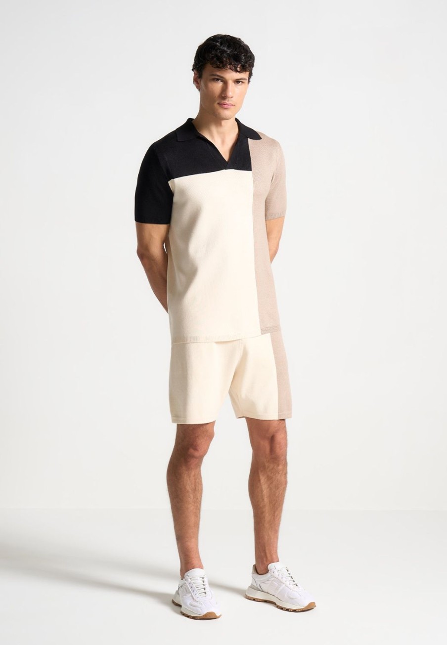 Maniere De Voir Colour Block Knit Shorts - Black/Beige | Knitwear