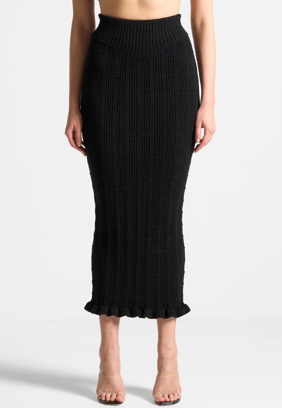 Maniere De Voir Ruffle Hem Ribbed Knit Midaxi Skirt | Matching Sets