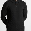 Maniere De Voir Cotton Blend Waffle Knit Long Sleeve Polo Top | Polo Tops