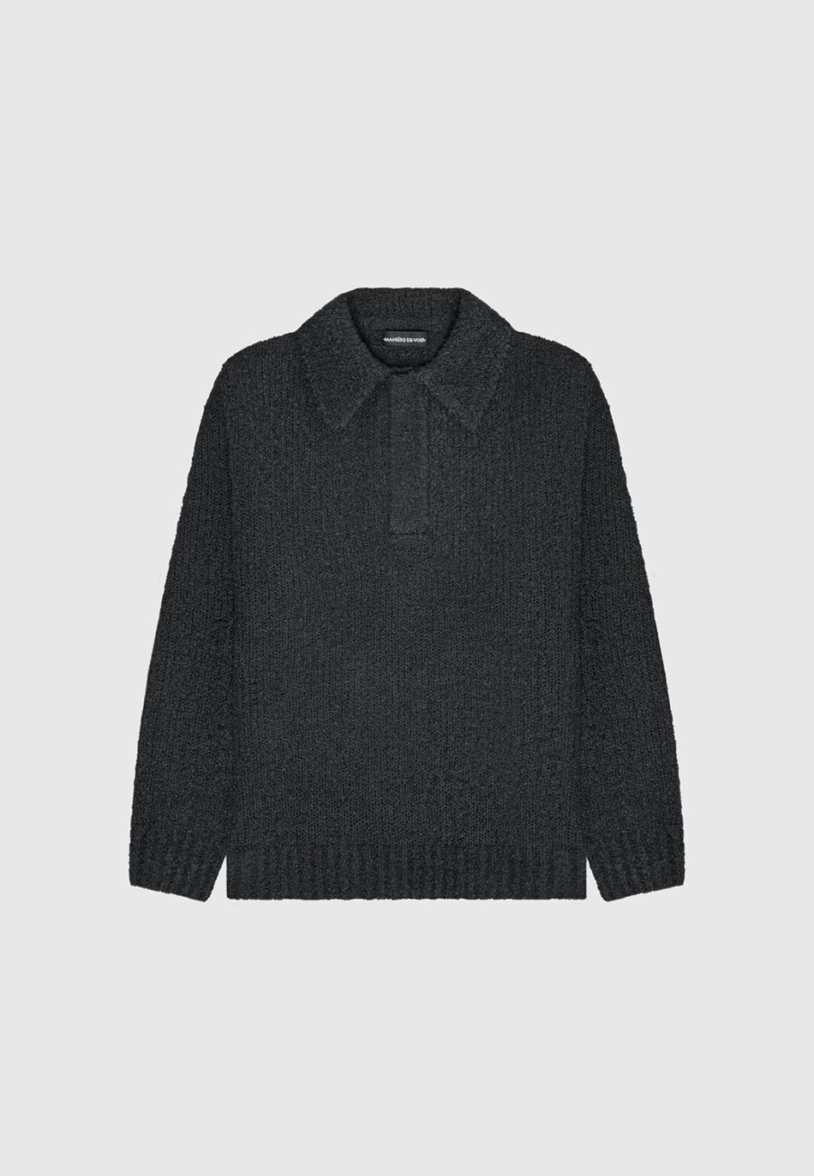 Maniere De Voir Boucle Knit Polo Jumper | Knitwear