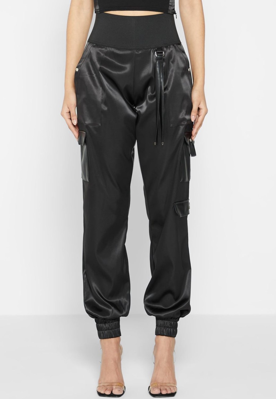 Maniere De Voir High Waisted Satin Cargo Trousers | Matching Sets