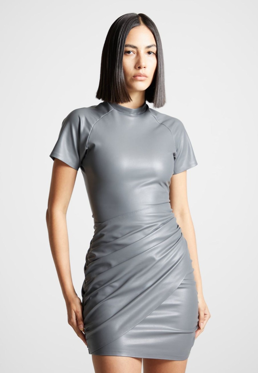 Maniere De Voir Vegan Leather Gathered Dress | Dresses