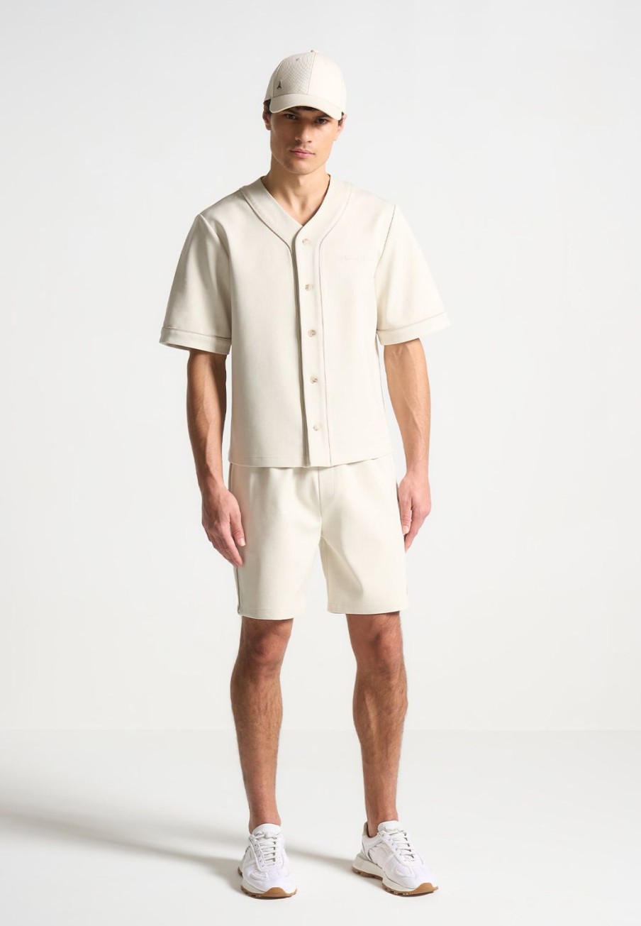 Maniere De Voir Signature Boxy Baseball Shirt - Beige | Shirts