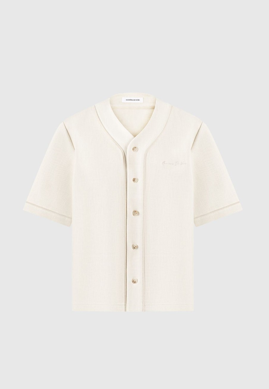 Maniere De Voir Signature Boxy Baseball Shirt - Beige | Shirts